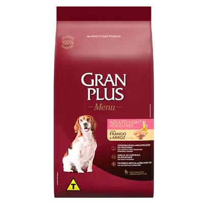 Ração Gran Plus Menu Light Cães Adultos Frango e Arroz 15kg
