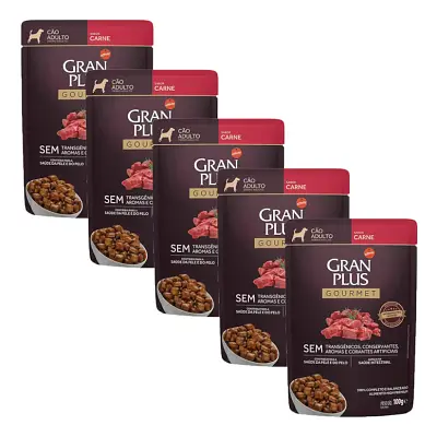 Ração Úmida Gran Plus Gourmet Cães Adultos Carne Sachê 100g com 5 Unidades
