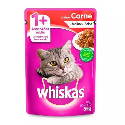 Ração Úmida Whiskas Gatos Adultos Carne ao Molho Sachê 85g