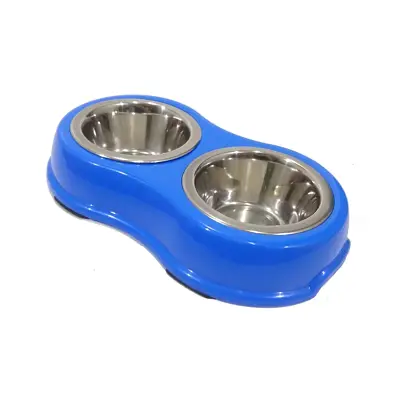 Comedouro Cães The Pets Inox Duplo Azul 230ml/Cada