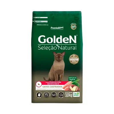 Ração Golden Seleção Natural Gatos Castrado AD. Batata Doce 3kg