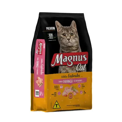 Ração Magnus Cat Premium Gatos Adultos Castrados Sabor Frango Só Recheados 20kg