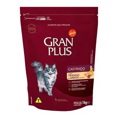 Ração Gran Plus Gatos Adultos Castrados Frango e Arroz 1kg