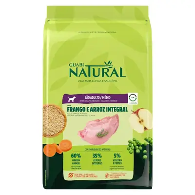 Ração Guabi Natural Cães Adultos Raças Médias e Grandes Frango e Arroz 12kg