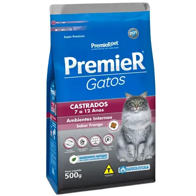 Ração Premier Gatos Castrados 7 a 12 Anos Ambientes Internos Frango 500g