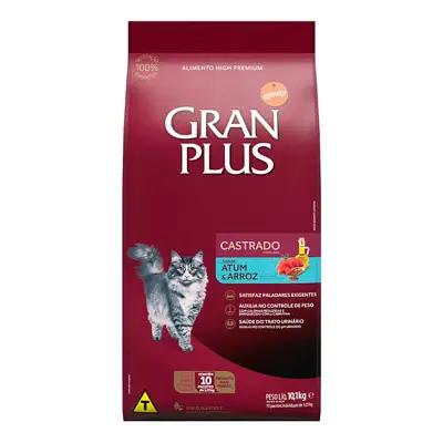 Ração Gran Plus Gatos Adultos Castrados Atum e Arroz 10,1kg com Pacotes Individuais 1kg