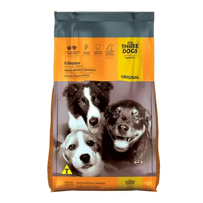 Ração Cães Three Dogs Original Fihotes Raças Médias e Grandes 10,1kg