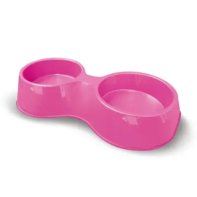 Comedouro Cães Furacão Pet Plástico Pop Duplo Rosa 500ml