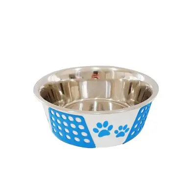 Comedouro Cães The Pets Inox Decorado Pata Bolinha Azul 400ml