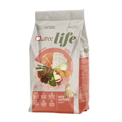 Ração Quatree Life Gatos Castrados Salmão e Arroz - 3kg