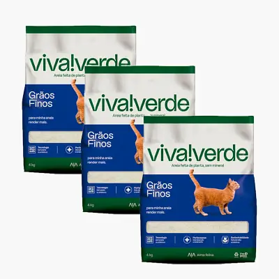 Kit 3 Areia Higiênica petfive Viva Verde Limpeza Plena para Gatos 12Kg