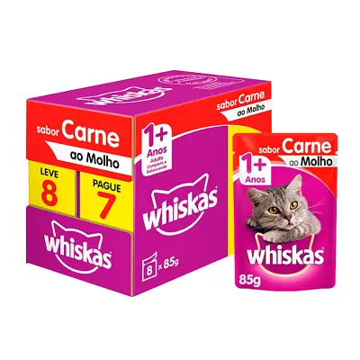 Ração Úmida Whiskas Gatos Ad.Carne ao Molho Sachê 85g L8P7