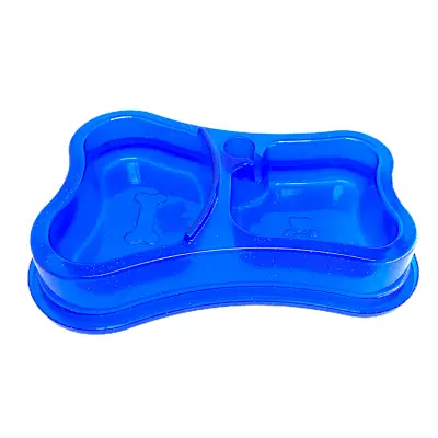 Comedouro Cães Pet Toys Duplo Osso Automático Azul Transparente Glitter 460x300ml