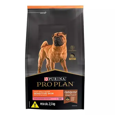 Ração Seca Nestlé Purina Pro Plan Pele Sensível Salmão Cães Adultos Raças Médias e Grandes 2,5kg