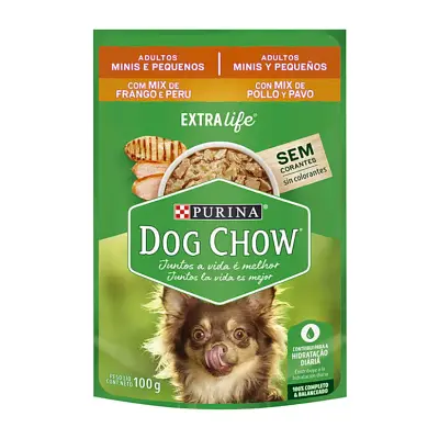 Ração Úmida Nestle Purina Dog Chow Adultos Raças Minis e Pequenas Frango Peru Sachê 100g