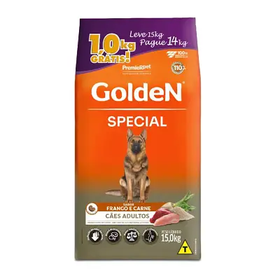 Ração Premier Golden Special Cães Adultos Frango e Carne 15Kg Promocional