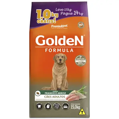 Ração Premier Golden Fórmula Cães Adultos Frango e Arroz Leve 15kg e Pague 14kg