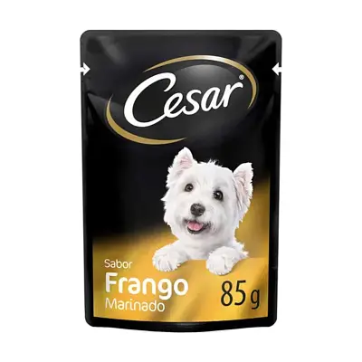 Ração Úmida Cesar Cães Adultos Frango Marinado Ao Molho Sachê 85g