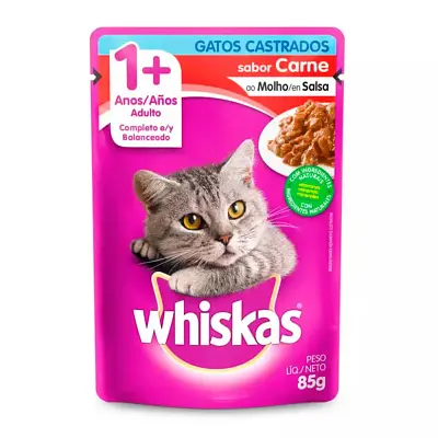 Ração Úmida Whiskas Gatos Castrados Carne Sachê 85g