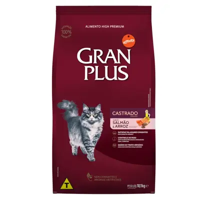 Ração Gran Plus Gatos Adultos Castrados Salmão e Arroz 10,1kg