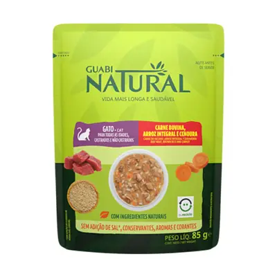 Ração Úmida Guabi Natural Gatos Carne, Arroz e Cenoura 0,85g