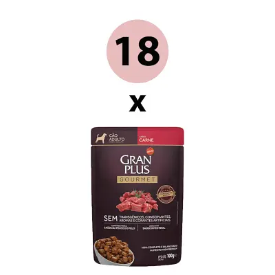 Ração Úmida Gran Plus Gourmet Cães Adultos Carne Sachê 100g com 18 Unidades