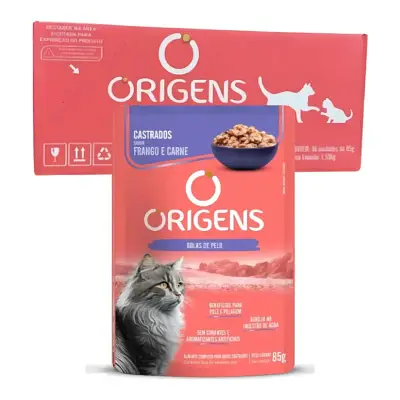 Ração Úmida Origens Gatos Castrados Frango - 18 Sachês de 85g