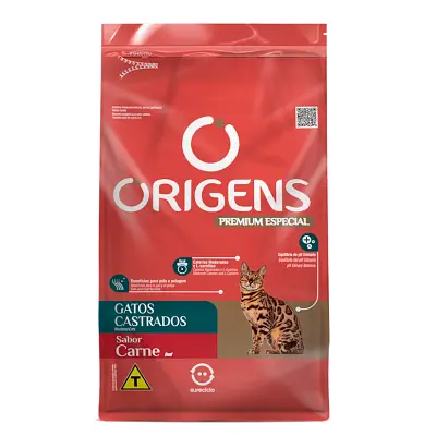 Ração Origens Gatos Adultos Castrado Carne 10,1kg