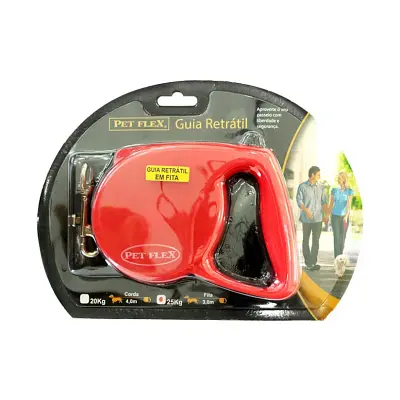 Guia Premium Soft Pet Flex Vermelha Para Cães Até 25kg