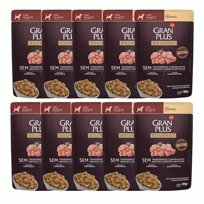 KIT 10 Rações Úmidas Gran Plus Sachê Cães Filhotes Frango - 100g