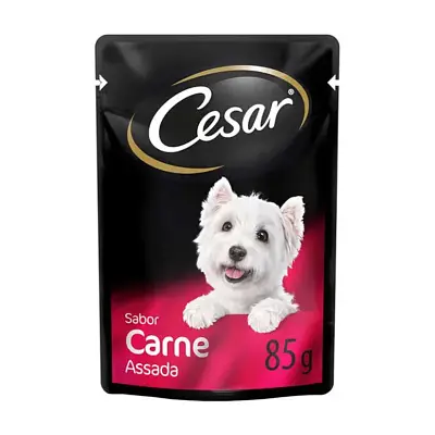 Ração Úmida Cesar Cães Adultos Carne Assada Ao Molho Sachê 85g