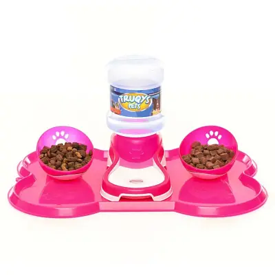 Kit Jogo Americano Comedouro e Bebedouro Rosa Truqys Pets