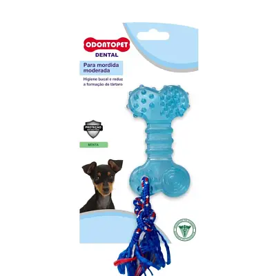 Mordedor Osso Dentalbone Flat Com Corda Cães Até 7kg Azul Odontopet