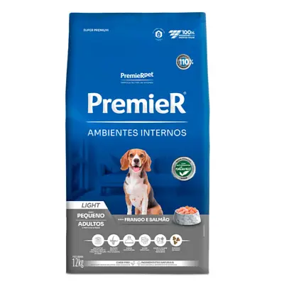 Ração Premier Ambientes Internos Cães Adultos Light Raças Pequenas Frango E Salmão 12kg