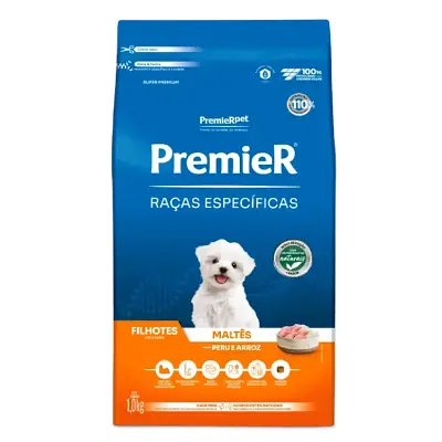 Ração Premier Raças Específicas Maltês Cães Filhotes Peru e Arroz 1kg