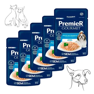 Ração Úmida Premier Gourmet Cães Pequeno Porte Frango E Arroz Integral 85g com 5 Unidades