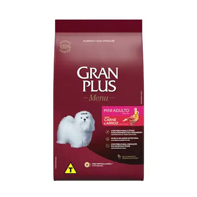 Ração Gran Plus Cães Menu Adultos Porte Mini Carne e Arroz 15kg