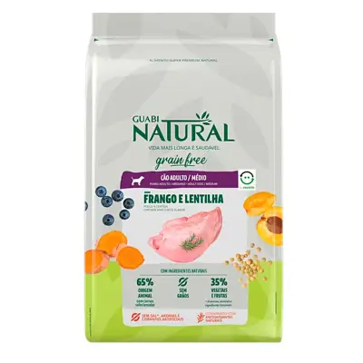 Ração Guabi Natural Cães Grain Free Adultos Raças Médias Frango e Lentilha 12kg