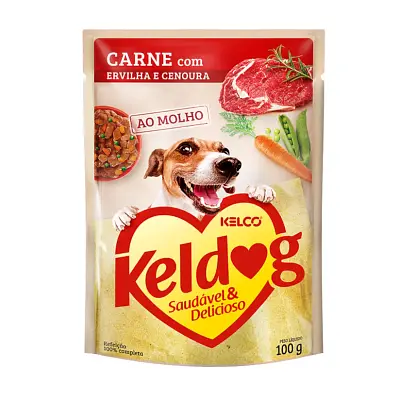 Ração Úmida Keldog Sachê Carne, Ervilha e Cenoura 100g