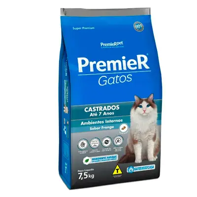 Ração Premier Gatos Castrados Até 7 Anos Ambientes Internos Frango 7,5kg