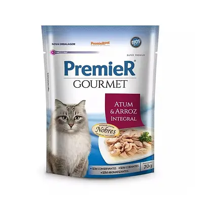 Ração Úmida Premier Gourmet Gatos Atum e Arroz Integral 70g