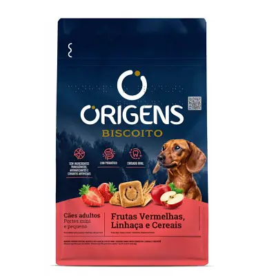 Biscoito Origens Cães Adultos Porte Pequeno Sabor Frutas Vermelhas, Linhaça e Cereais 400g