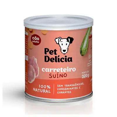 Ração Úmida Pet Delicia Natural para Cães Adultos Carreteiro Suíno 320g