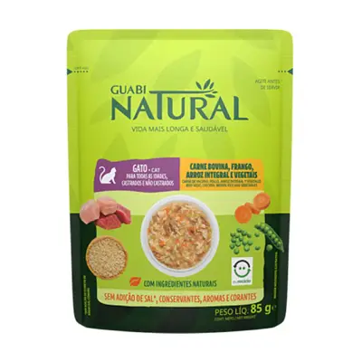Ração Úmida Guabi Natural Gatos Carne e Frango e Vegetais 85g