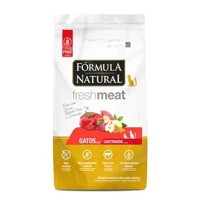Ração Fórmula Natural Gatos Fresh Meat Castrado Sabor Carne, Batata Doce e Cúrcuma 7kg