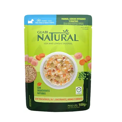 Ração Úmida Guabi Natural Sachê Cães Adultos Frango e Cereais 100gr