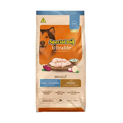 Ração Cães Special Dog Ultralife Light Raças Médias e Grande Frango E Arroz 15kg