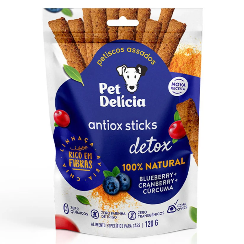 Petisco Natural Pet Delícia Antiox Sticks Blueberry, Cranberry e Cúrcuma 120g