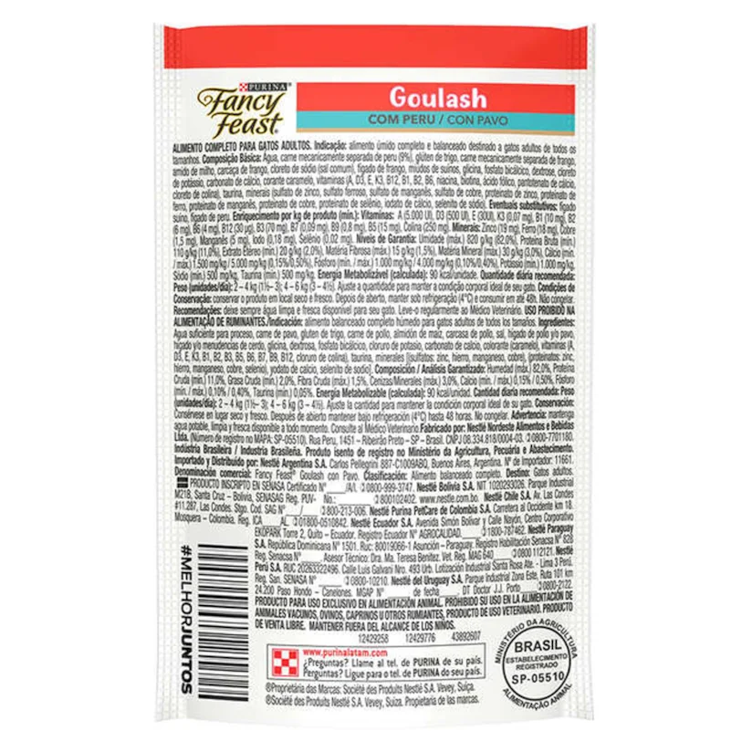 Ração Úmida Gatos Fancy Feast Goulash Peru Sachê 85g