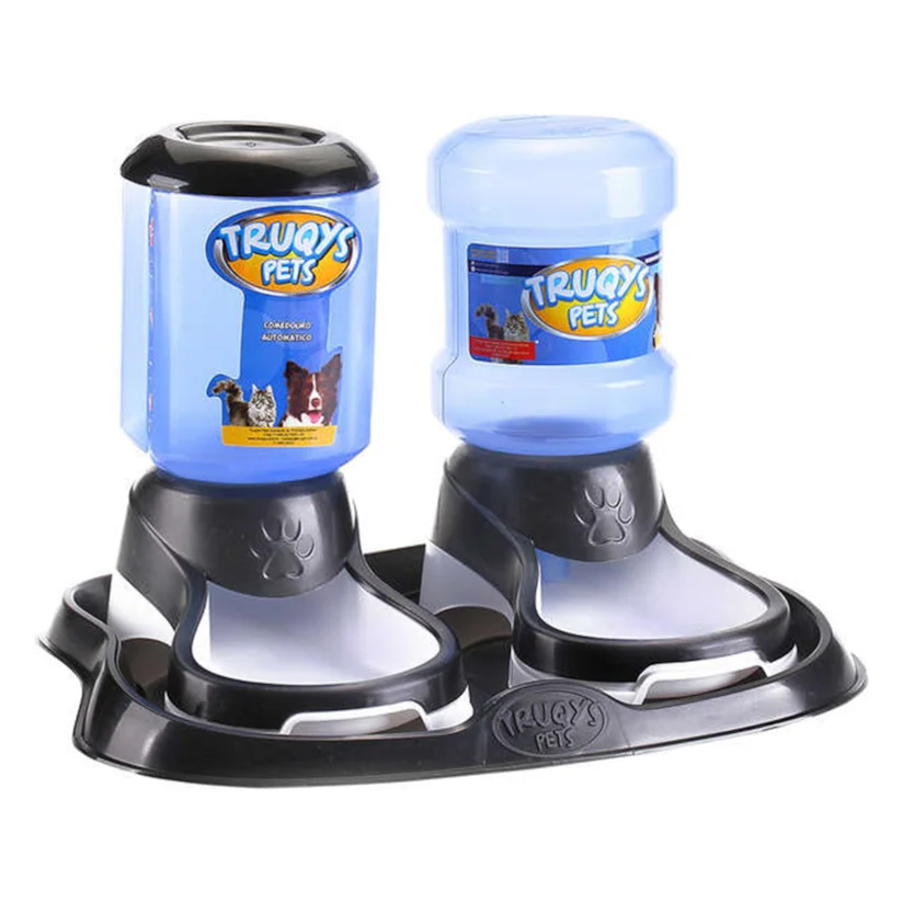 Kit Bandeja Truqys Pets Comedouro e Bebedouro Automático Cães Design Preto 2L